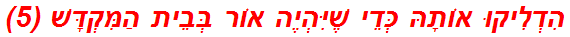 הִדְלִיקוּ אוֹתָהּ כְּדֵי שֶׁיִּהְיֶה אוֹר בְּבֵית הַמִּקְדָּשׁ (5)