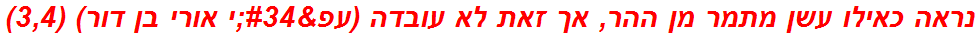 נראה כאילו עשן מתמר מן ההר, אך זאת לא עובדה (עפ"י אורי בן דור) (3,4)