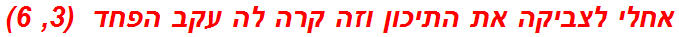 אחלי לצביקה את התיכון וזה קרה לה עקב הפחד  (3, 6)