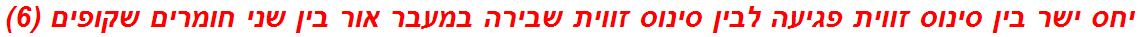 יחס ישר בין סינוס זווית פגיעה לבין סינוס זווית שבירה במעבר אור בין שני חומרים שקופים (6)